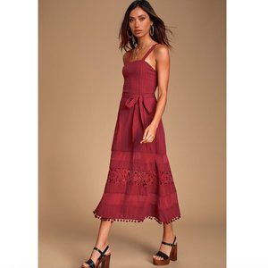 NWT Hot Pursuit Wine Red Lace Midi Dress